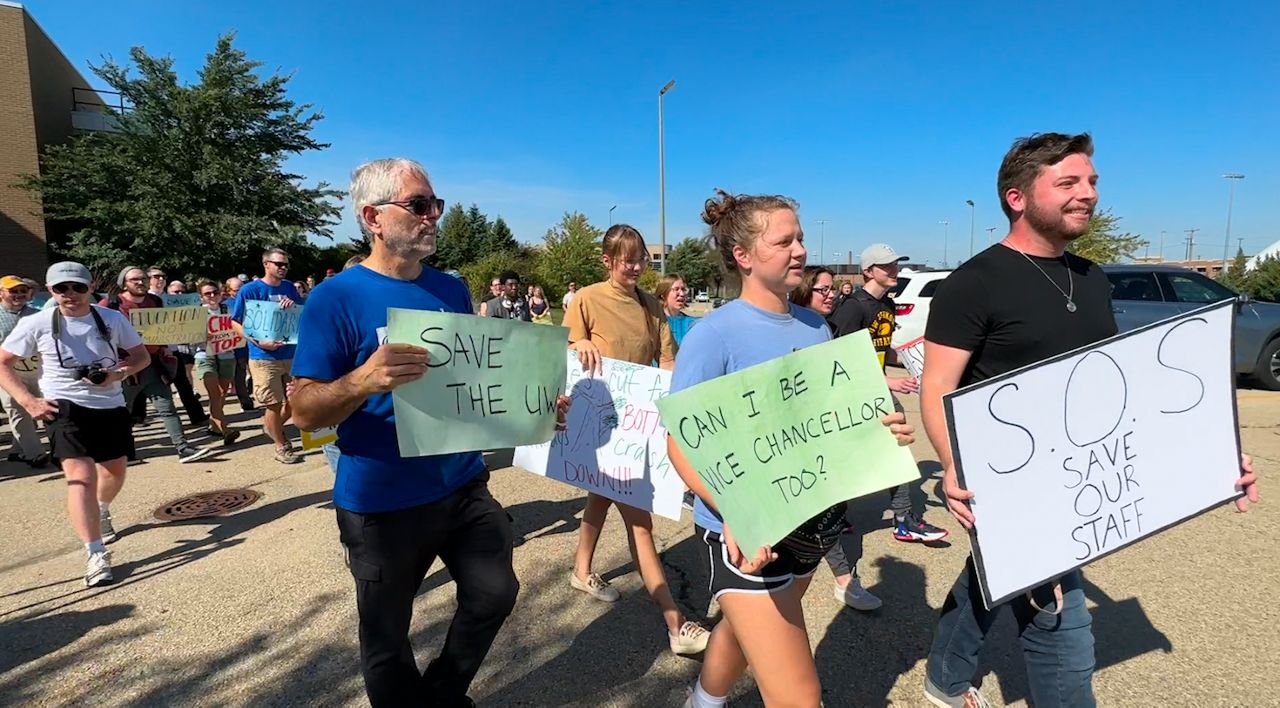 UW Oshkosh walkout protests layoffs